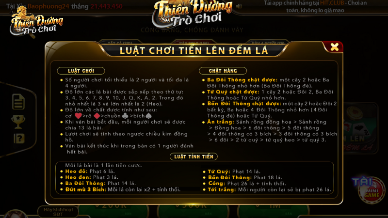 Quy định về lá bài tiến lên đếm lá TDTC